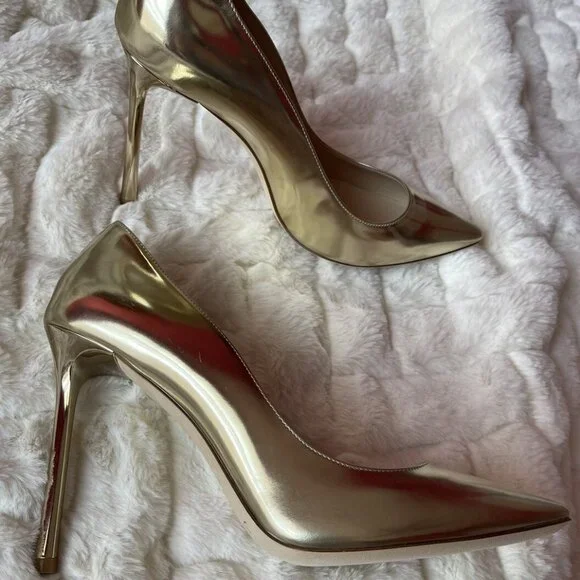 Jimmy Choo Romy 105mm Liquid Mirror Leather Gold - Picture 3 of 11